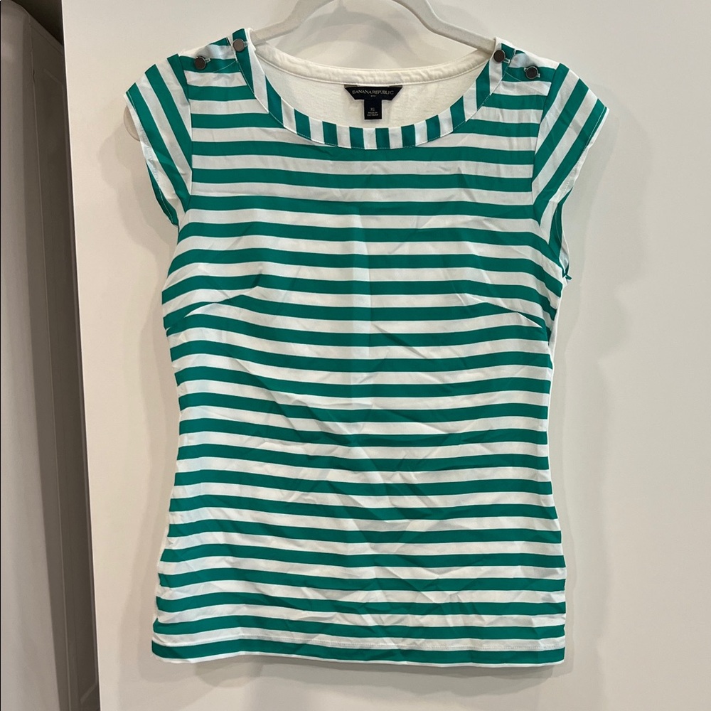 Banana Republic Green and White Striped Blouse